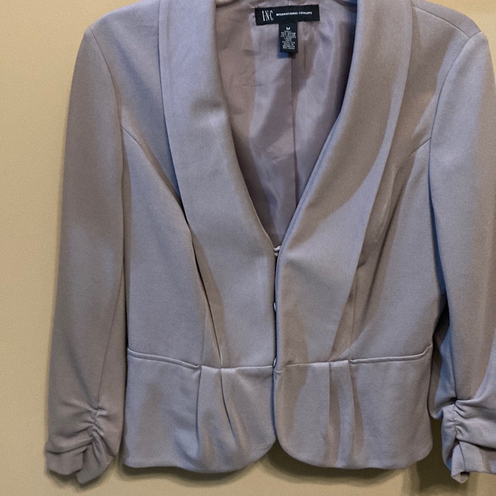 INC International Concepts Gray Blazer with Ruched Sleeves